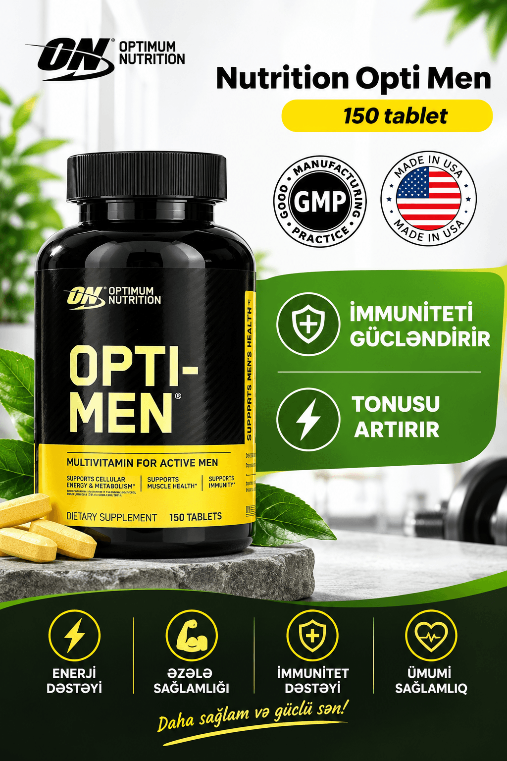 Optimum Nutrition OPTI-MEN Bad tonik və ümumi gücləndirici(150 Tablet)