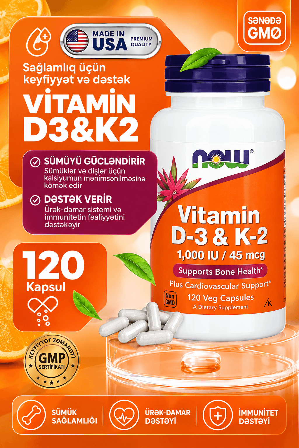 NOW Vitamin D-3 & K-2