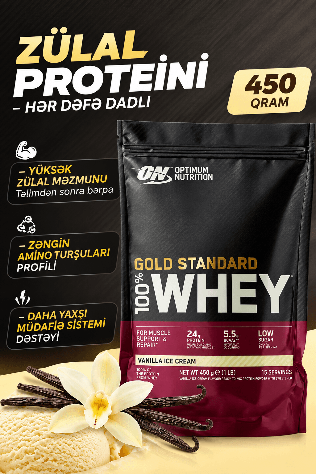 Optimum Nutrition WHEY Gold Standard 450g (Vanilla İce Cream)